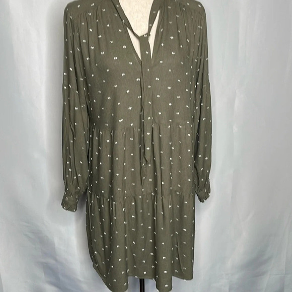 Zara Tunic Green V-Neck Tie Long Sleeve Women's Dress Size Medium - Picture 2 of 11